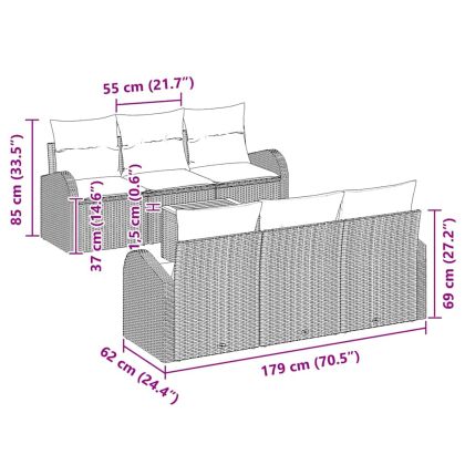 Градински Софа Комплект с възглавница 7 pcs Черно полиратан