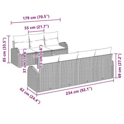Градински Софа Комплект с възглавница 8 pcs Сив полиратан