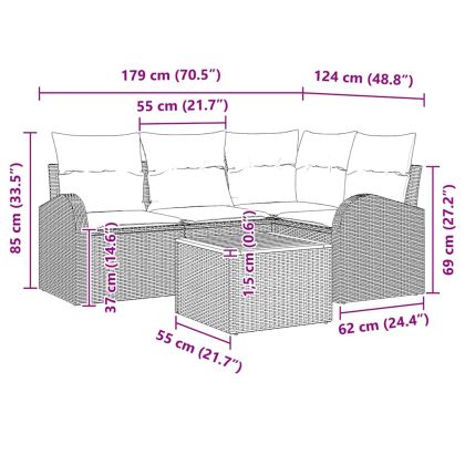 Градински Софа Комплект с възглавница 5 pcs Черно полиратан