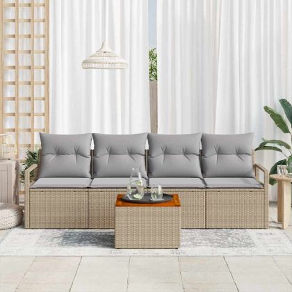 Градински Софа Комплект с възглавница 5 pcs Бежово полиратан