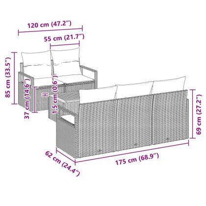 Градински Софа Комплект с възглавница 6 pcs Бежово полиратан