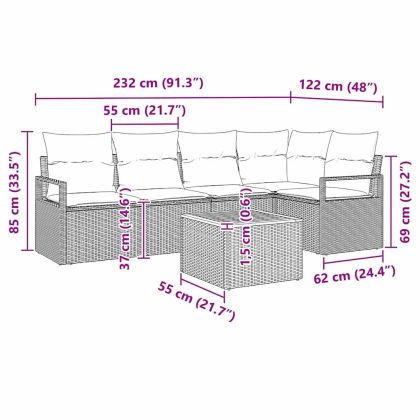 Градински Софа Комплект с възглавница 6 pcs Бежово полиратан