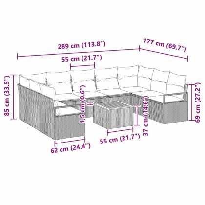 Градински Софа Комплект с възглавница 10 pcs Бежово полиратан