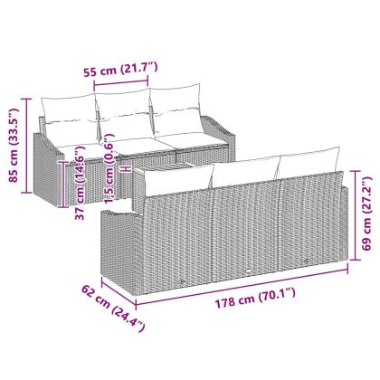 Градински Софа Комплект с възглавница 7 pcs Сив полиратан