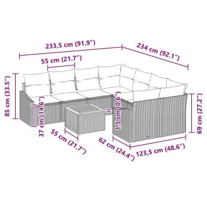 Градински Софа Комплект с възглавница 9 pcs Бежово полиратан
