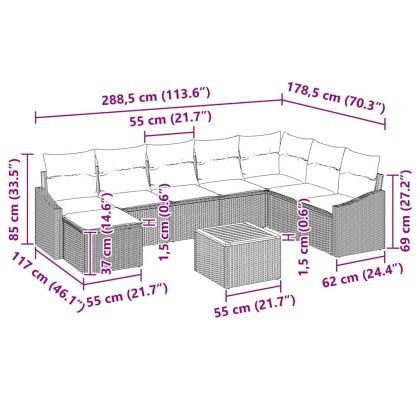 Градински Софа Комплект с възглавница 9 pcs Бежово полиратан