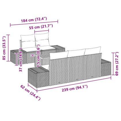 Градински Софа Комплект с възглавница 6 pcs Сив полиратан