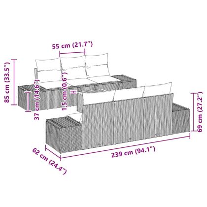 Градински Софа Комплект с възглавница 7 pcs Черно полиратан