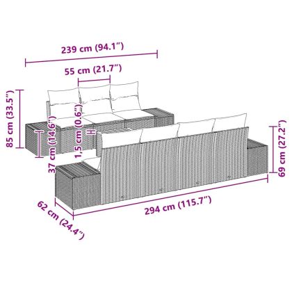 Градински Софа Комплект с възглавница 8 pcs Черно полиратан