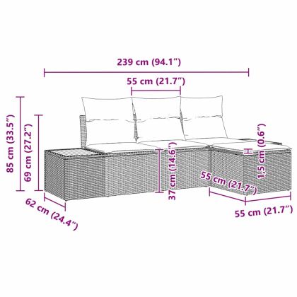 Градински Софа Комплект с възглавница 4 pcs Бежово полиратан