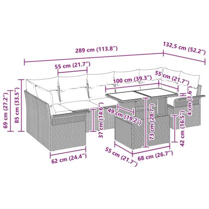 Градински Софа Комплект с възглавница 8 pcs Сив полиратан
