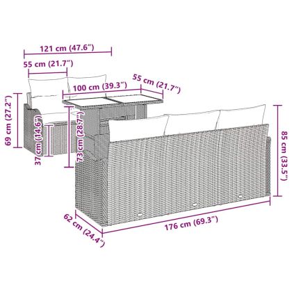 Градински Софа Комплект 6 pcs Черен и кремав полиратан