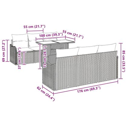 Градински Софа Комплект с възглавница 7 pcs Кафяво Полиратан