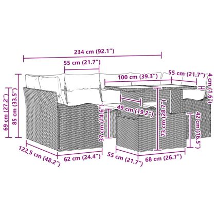 Градински Софа Комплект с възглавница 7 pcs Кафяво Полиратан