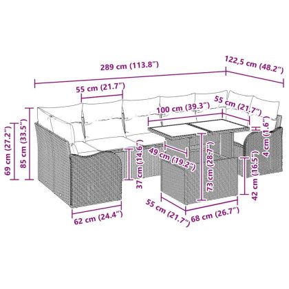 Градински Софа Комплект с възглавница 8 pcs Черно полиратан