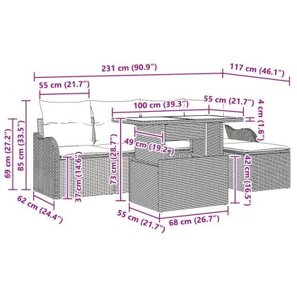 Комплект за сядане на открито 6 pcs Светлосиво Полиратан