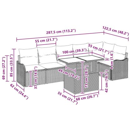 Комплект дивани с възглавница 7 pcs Сив Полиратан
