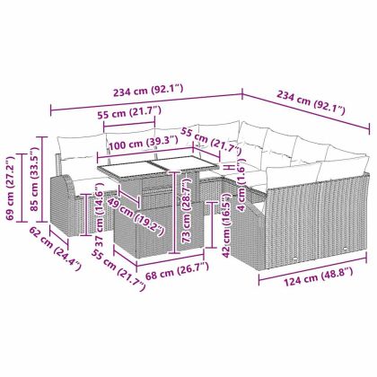 Градински Софа Комплект 9 pcs Светлосиво полиратан