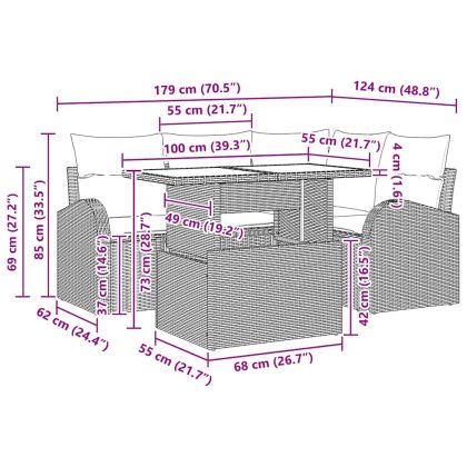 Градински Софа Комплект 5 pcs Светлосиво Полиратан