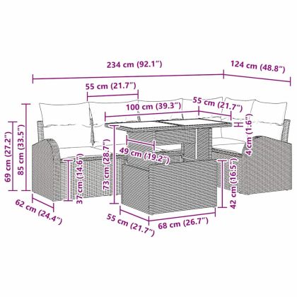 Градински Софа Комплект с възглавница 6 pcs Черно полиратан