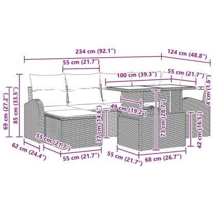 Градински Софа Комплект с възглавница 7 pcs Черно