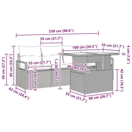 Градински Софа Комплект със съхранение 5 pcs Черно полиратан