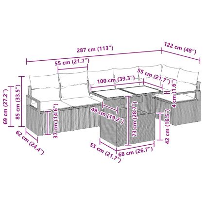 Градински Софа Комплект 7 pcs Светлосиво полиратан