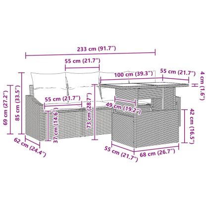Градински Софа Комплект с възглавница 5 pcs Черно полиратан