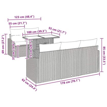 Градински Софа Комплект 6 pcs Черно и кремаво полиратан
