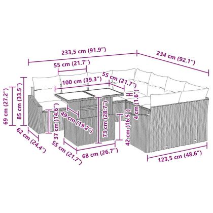 Градински Софа Комплект 9 pcs Кафяв и Кремав полиратан