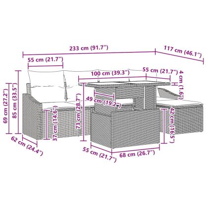 Градински Софа Комплект 6 pcs Бежов и Светло Сив полиратан