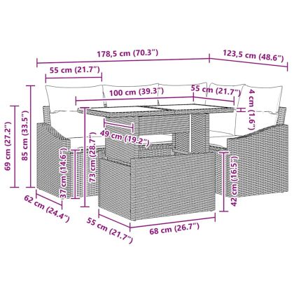 Градински Софа Комплект 5 pcs Черен и кремав полиратан