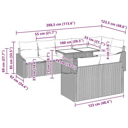 Градински Софа Комплект с възглавница 9 pcs Светлосиво