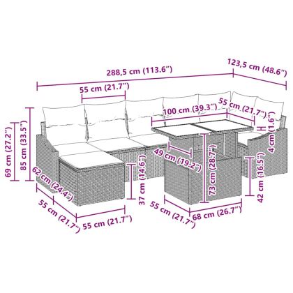 Градински Софа Комплект с възглавница 8 pcs Черно полиратан