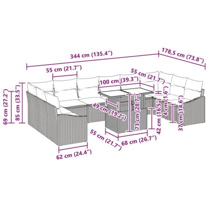 Комплект дивани с възглавница 11 pcs Сив полиратан