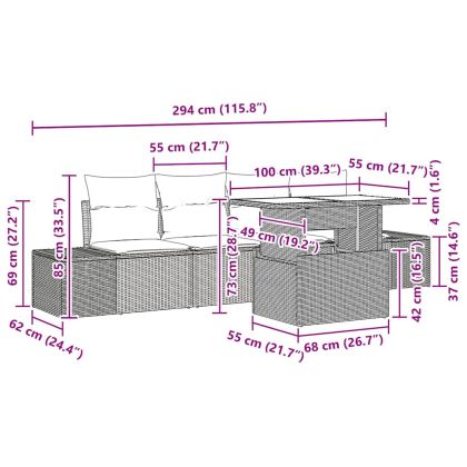 Комплект дивани с възглавница 5 pcs Черен и кремав полиратан