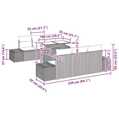 Комплект дивани с възглавница 7 pcs Кафяв и Кремав полиратан