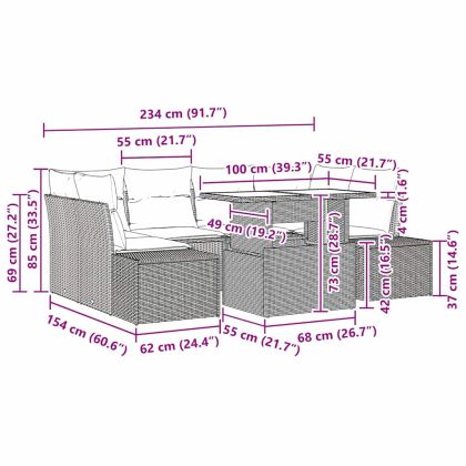 Комплект дивани с възглавница 7 pcs Сив полиратан