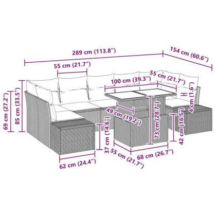 Комплект дивани с възглавница 8 pcs Черно полиратан