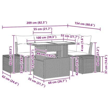 Градински Софа Комплект с възглавница 5 pcs Черно полиратан