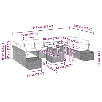Градински Софа Комплект с възглавница 11 pcs бежово и кремаво