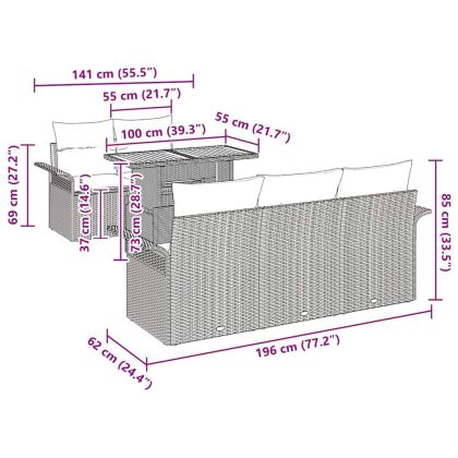Градински Софа Комплект 6 pcs Черен и кремав полиратан