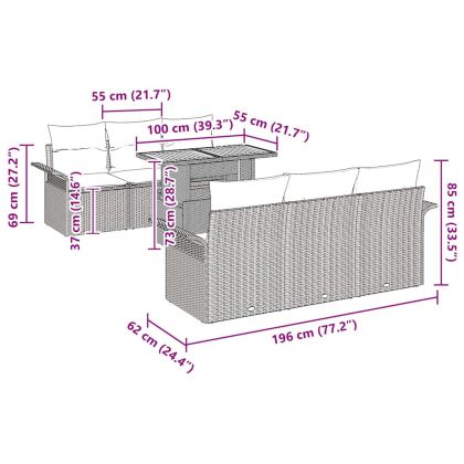 Градински Софа Комплект с възглавница 7 pcs Черно