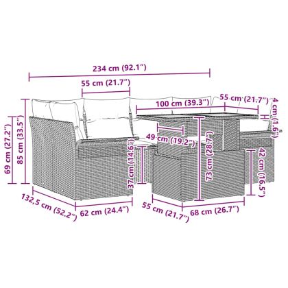 Градински Софа Комплект с възглавница 7 pcs Черно