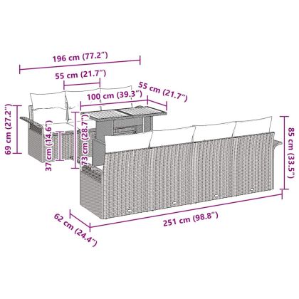 Градински Софа Комплект с възглавница 8 pcs Черно