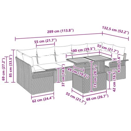 Градински Софа Комплект с възглавница 8 pcs Черно и кремаво