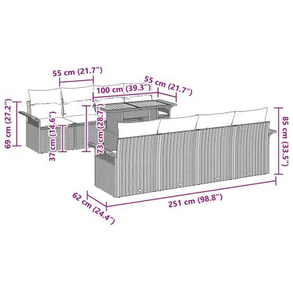Градински Софа Комплект с възглавница 7 pcs Сив полиратан