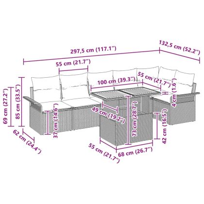 Градински Софа Комплект 7 pcs Бежов и кремав полиратан