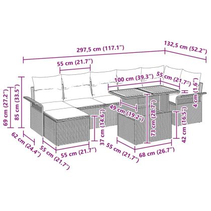 Градински Софа Комплект 8 pcs Бежов и Светло Сив полиратан