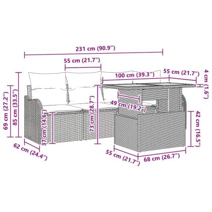 Градински Софа Комплект с възглавница 5 pcs Черно полиратан